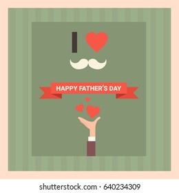 Happy Father Day Family Holiday Greeting Card Retro Poster Flat Vector Illustration