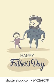 Happy Father Day Family Holiday, Man Dad Hold Son Hand Flat Vector Illustration