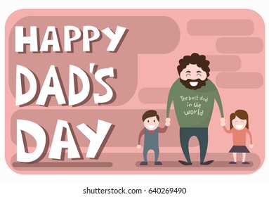 Happy Father Day Family Holiday, Man Dad Hold Son And Daughter Hand Flat Vector Illustration