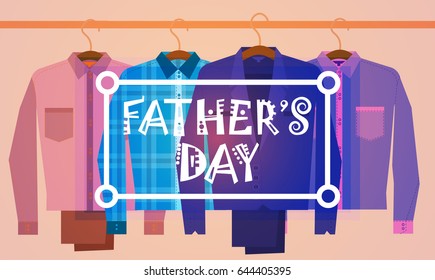 Happy Father Day Family Holiday, Male Clothes Greeting Card Flat Vector Illustration