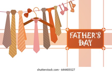 Happy Father Day Family Holiday, Necktie Greeting Card Flat Vector Illustration