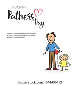 Happy Father Day Family Holiday, Man With Daughter Greeting Card Flat Vector Illustration