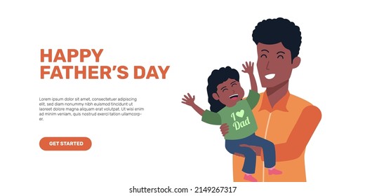 Happy father day flat illustration concept with black african father carry and hug daughter with smile and happiness