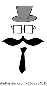 Happy father day hat necktie moustache beard glass black color object icon happy father day male man gentleman dad mom june month happy father day drawing black color son child love together enjoyment