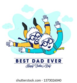 Happy Father Day holiday celebrating background with Father and son enjoying paraglide in the sky.