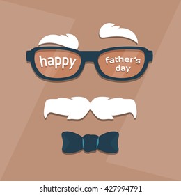 Happy Father Day Holiday Glasses Mustache Greeting Card Flat Vector Illustration