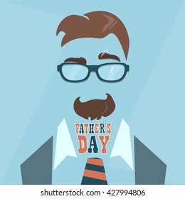 Happy Father Day Holiday Greeting Card Flat Vector Illustration