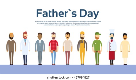 Happy Father Day Holiday, Man Dads Different Occupations Set Flat Vector Illustration