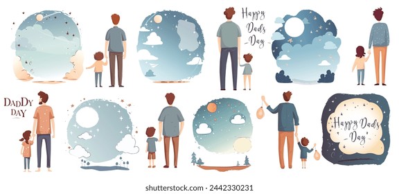 Happy Father day illustration with dad and son