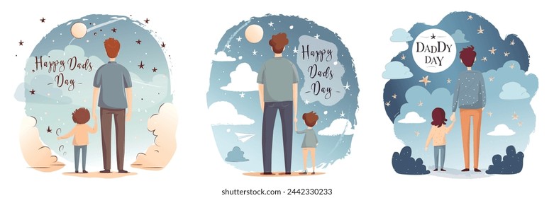 Happy Father day illustration with dad and son