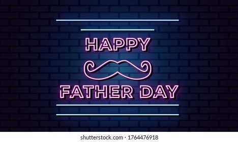 Happy Father Day Neon Signs Vector. Design Template Neon Text Style