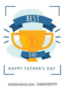 Happy father day poster with golden trophy Vector illustration