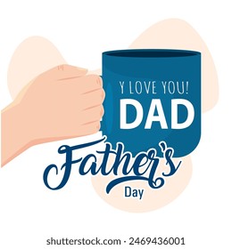 Happy father day poster with hand holding a mug Vector illustration