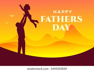 Happy father day with Silhouette. Mountain peaks in evening time vector design