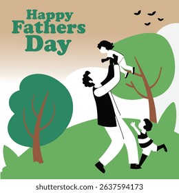 Happy father day with Silhouette son is riding his father's neck at Mountain peaks in evening time vector design father and son Father holding his children father and son in the park. 
