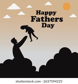 Happy father day with Silhouette son is riding his father's neck at Mountain peaks in evening time vector design father and son Father holding his children father and son in the park. 