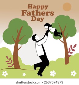 Happy father day with Silhouette son is riding his father's neck at Mountain peaks in evening time vector design father and son Father holding his children father and son in the park. 
