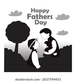 Happy father day with Silhouette son is riding his father's neck at Mountain peaks in evening time vector design father and son Father holding his children father and son in the park. 
