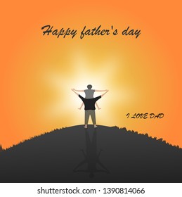 Happy father day with Silhouette at sunset son is riding his father's neck at Mountain peaks in evening time vector and illustration design.