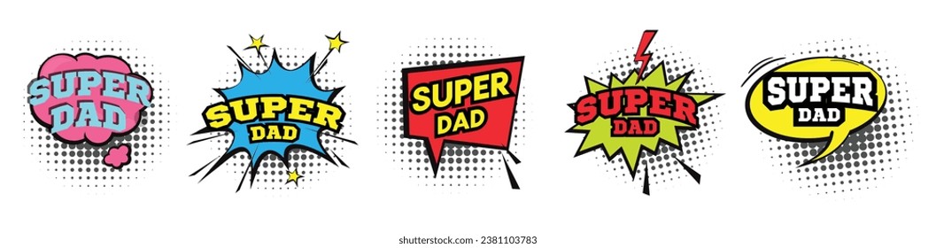 Happy father day. Super dad comic style design.
