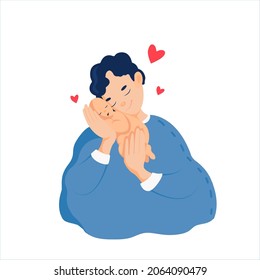 A happy father embraces a newborn baby with love and care. Vector illustration in cartoon style isolated on a white background