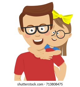 Happy father giving piggyback ride to his daughter. Happy girl riding piggyback on her father