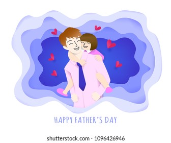 Happy father having good time with his beloved daughter,paper art effect for design element. Vector illustration