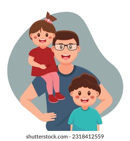 Happy Father with His Children