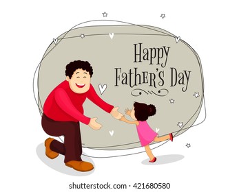 Happy father with his cute little daughter, Elegant Greeting Card design for Father's Day celebration.