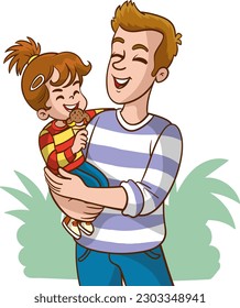 Happy father with his son. Vector illustration in a cartoon style.