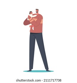 Happy Father Holding Child on Hands. Family Characters Dad and Toddler Daughter Spend Time Together, Having Fun, Communicate, Playing Isolated on White Background. Cartoon People Vector Illustration
