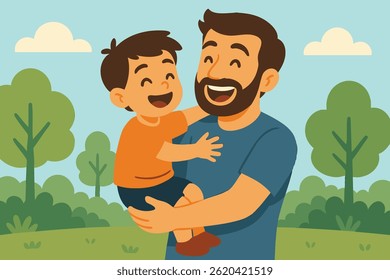 happy father is holding his son in the park