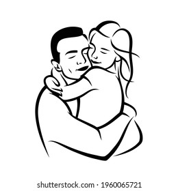 Happy father hugging little daughter    isolated vector illustration