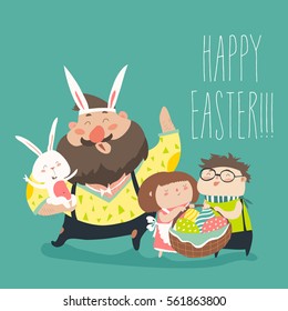 Happy father with kids celebrating Easter