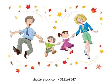 Happy father, mother and children together