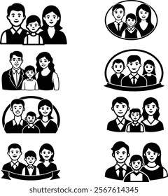 Happy father mother and daughter vector set.eps