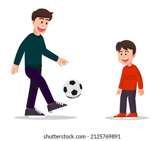 Padre feliz jugando fútbol con su hijo