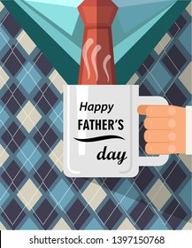 Happy father s day , a coffee cup congratulation. Best dad postcard.