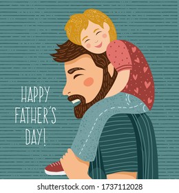 Happy father s day Hand  drawn drawing dad   the child sitting his shoulders white background  Cute vector family illustration for festive poster  banner   cards  