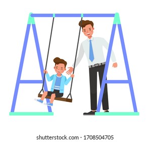 Happy father and son character vector design for father's Day concept.