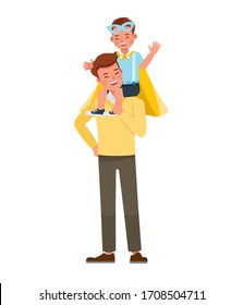 Happy father and son character vector design for father's Day concept.