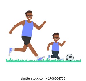 Happy father and son character vector design for father's Day concept.
