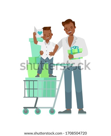 Happy father and son character vector design for father's Day concept.