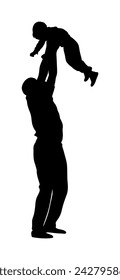 Happy father and son having fun throws up in the air child vector silhouette illustration. Family fathers day concept. Family rest recreation. Urban lifestyle. outdoor enjoy. Dad son entertainment.