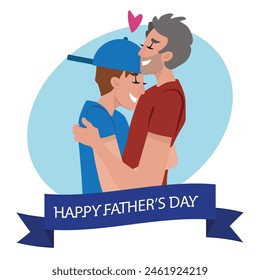 Happy father and son hugging each other, vector illustration for Father's Day celebration.