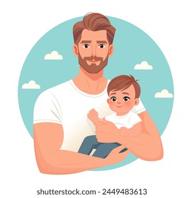 Glücklicher Vater und Sohn. Illustration zum Vatertag.