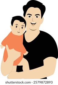 Happy Father with Son Illustration. Vector Character in Cute Expression Design.