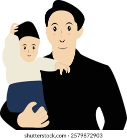 Happy Father with Son Illustration. Vector Character in Cute Expression Design.