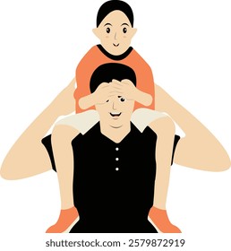 Happy Father with Son Illustration. Vector Character in Cute Expression Design.