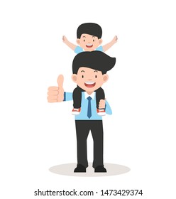 Happy Father with son a piggyback ride vector